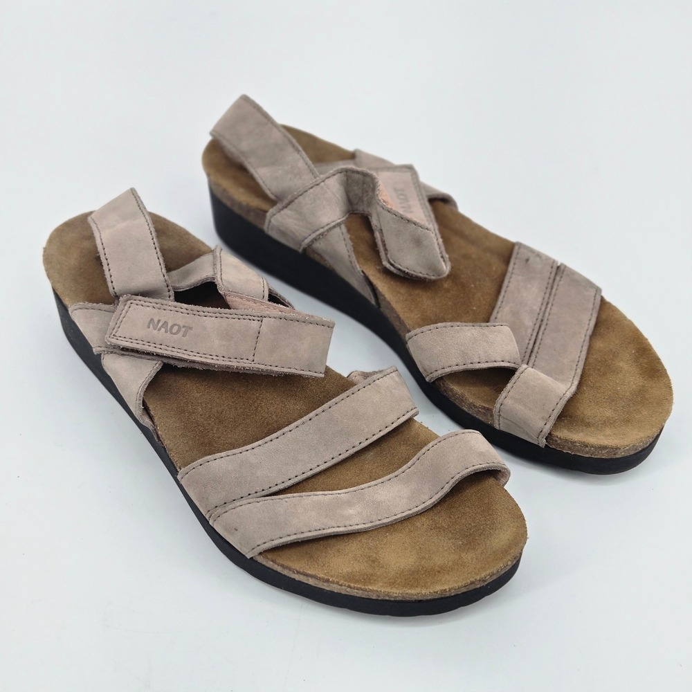 Naot Kayla Strappy Wedge Comfort Sandals Grey Nubuck 40 US 9 9.5 Walking Shoes
